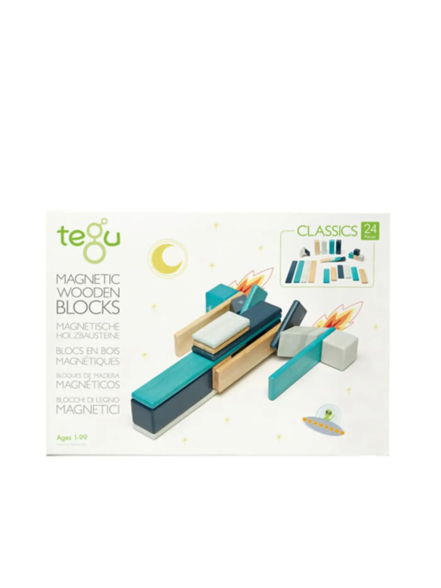 TEGU | Magnetisches Holzset blau 24 Teile | 